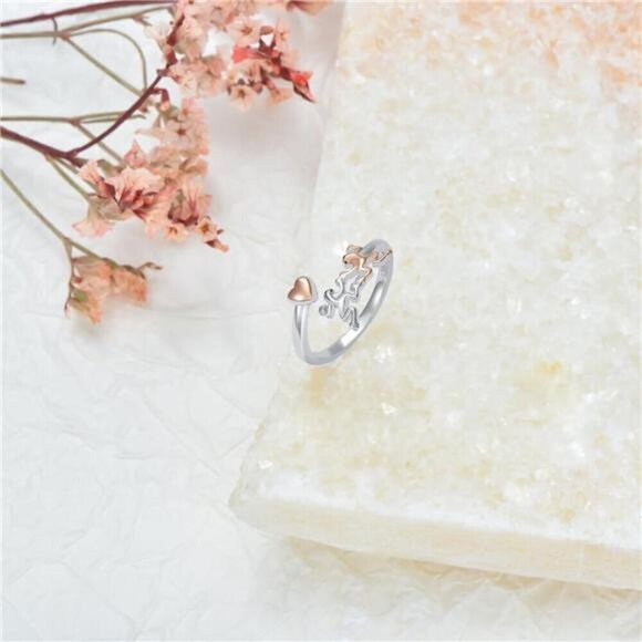 Frog Ring Sterling Silver Animal Jewelry Gift for Women 2 Pieces - Picture 3 of 7